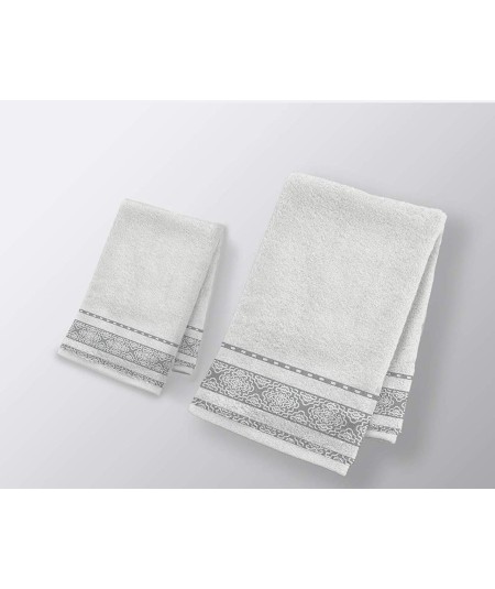 2 - Set 1+1 Asciugamani in SPUGNA con bordo in Jacquard di Cotone 100% in diversi colori